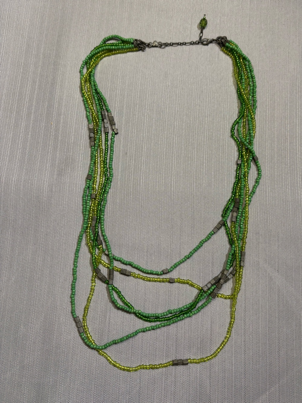 Green seed bead multi strand necklace